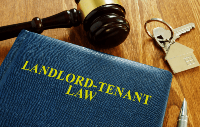 Landlord and tenant law book on desk